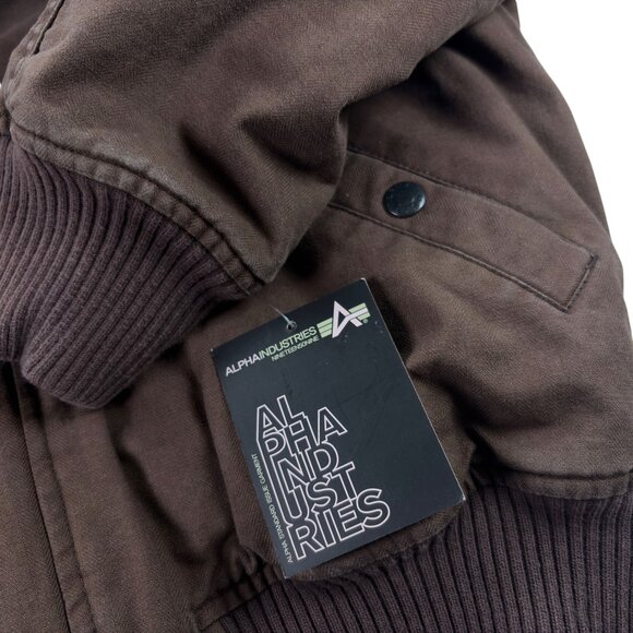 Vtg NOS Alpha Industries Canvas Bomber Hooded Flight Jacket Womens Size L Brown - Picture 6 of 9